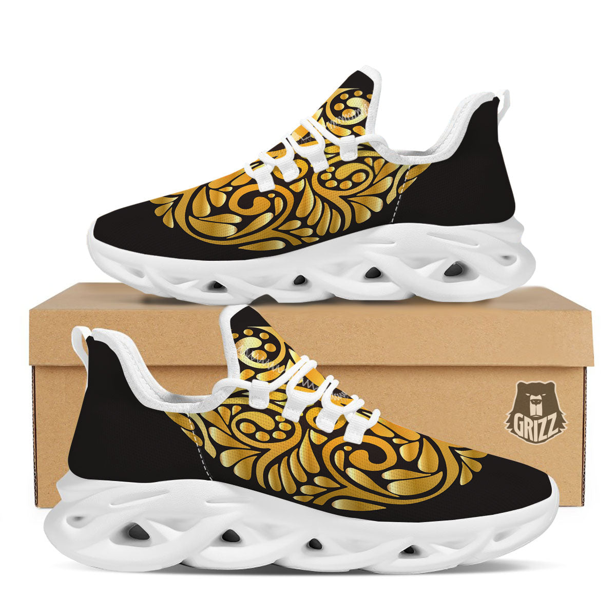 Easter Egg Gold Print White Running Shoes-grizzshop