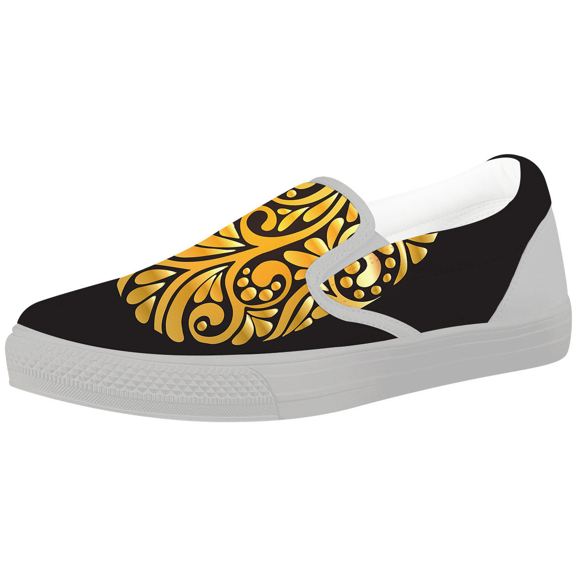 Easter Egg Gold Print White Slip On Shoes-grizzshop