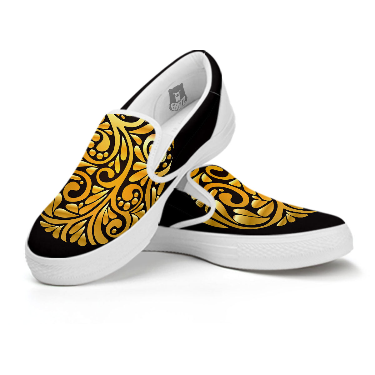Easter Egg Gold Print White Slip On Shoes-grizzshop