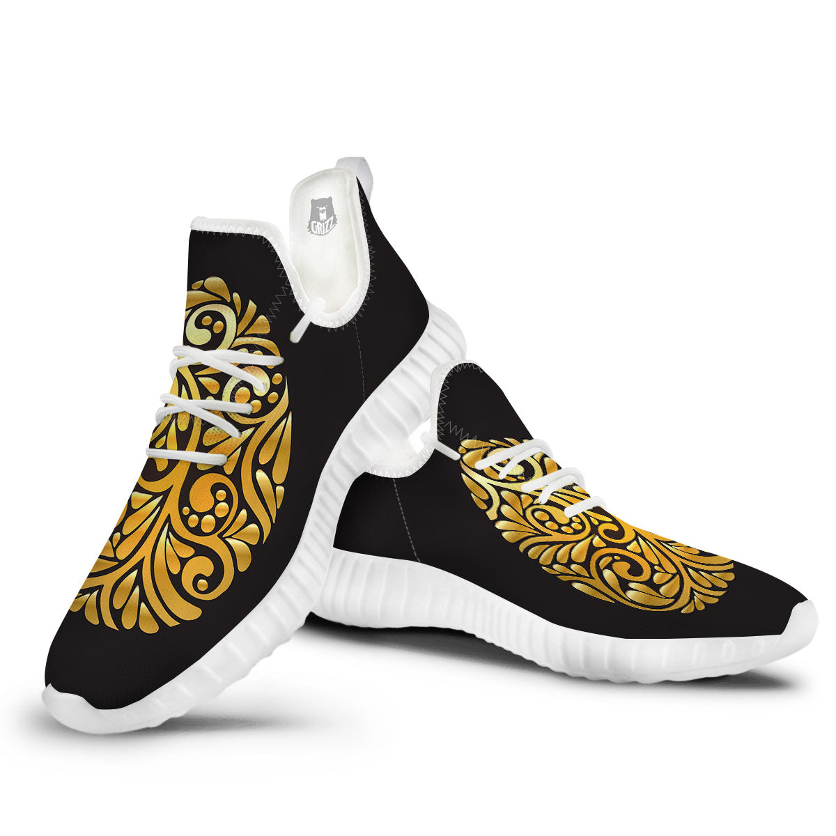Easter Egg Gold Print White Walking Shoes-grizzshop