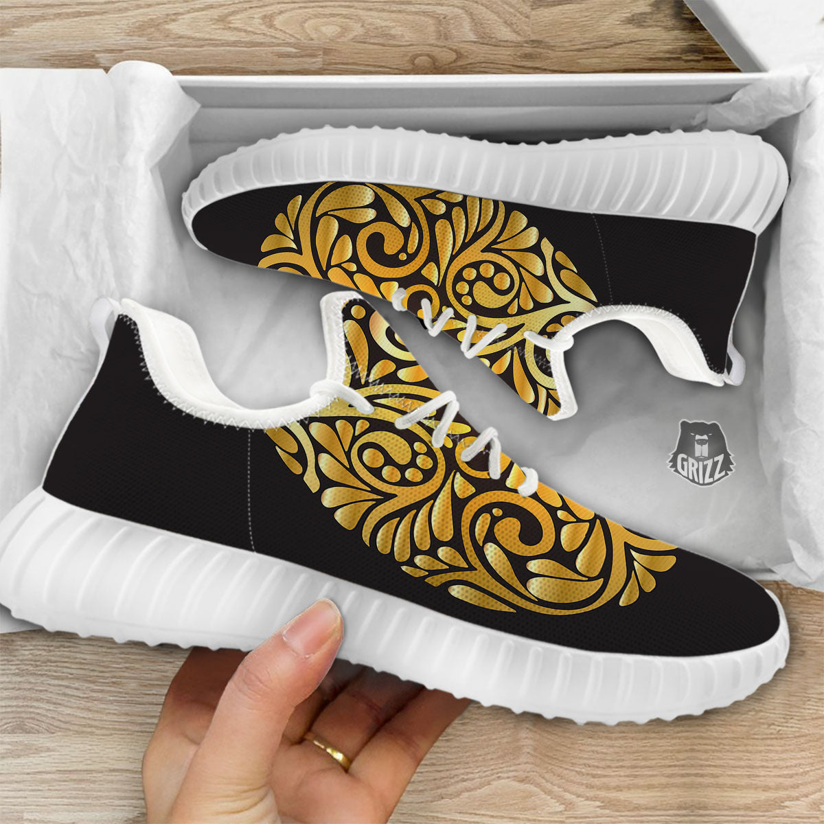 Easter Egg Gold Print White Walking Shoes-grizzshop