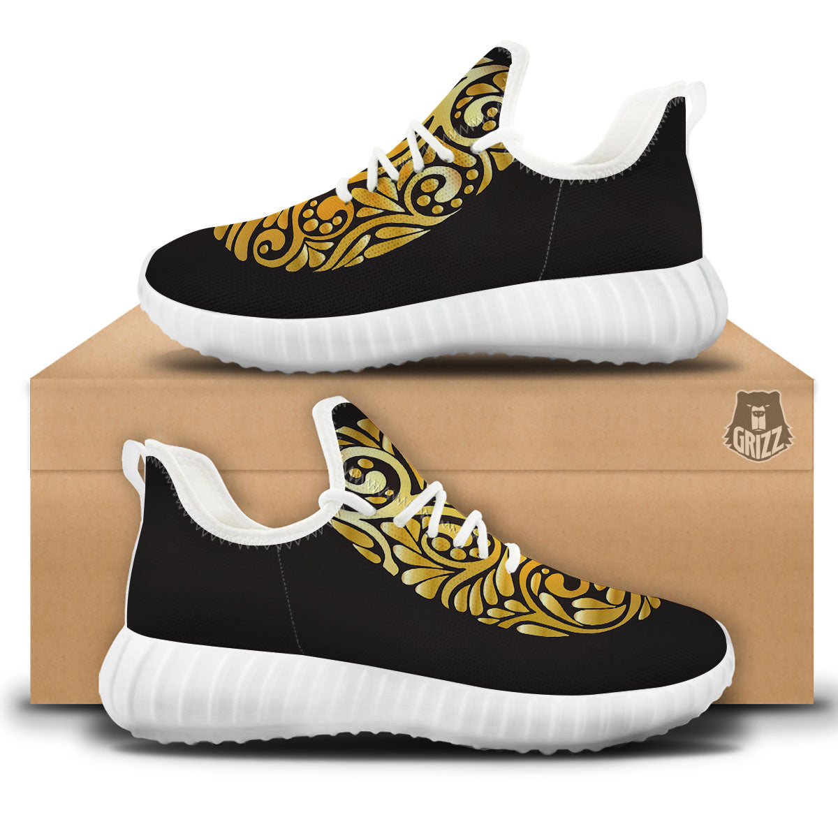 Easter Egg Gold Print White Walking Shoes-grizzshop