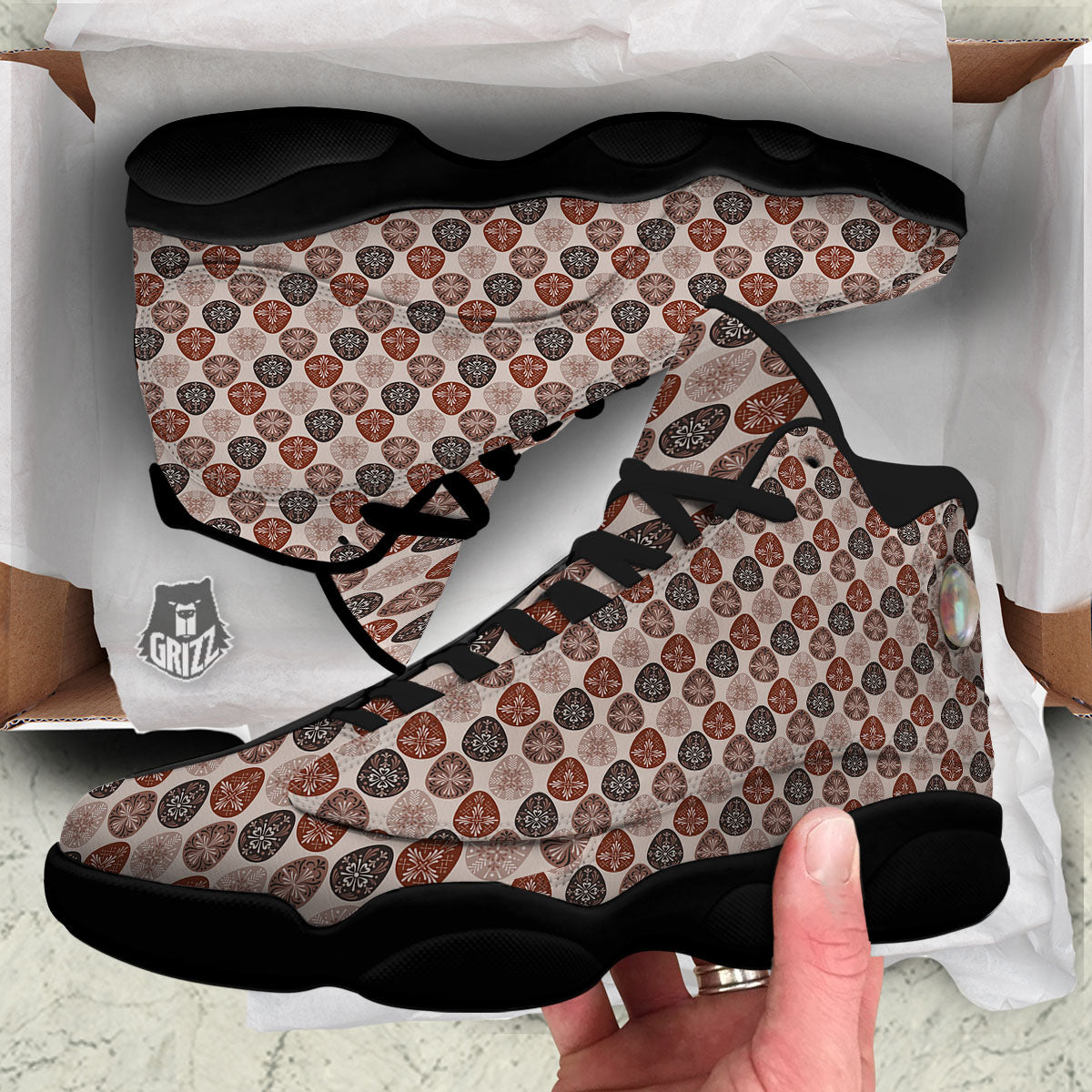 Easter Eggs Bohemian Print Pattern Black Basketball Shoes-grizzshop