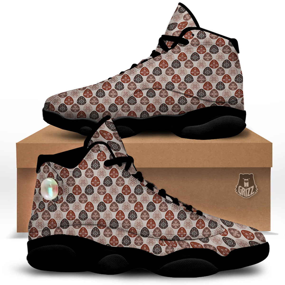 Easter Eggs Bohemian Print Pattern Black Basketball Shoes-grizzshop