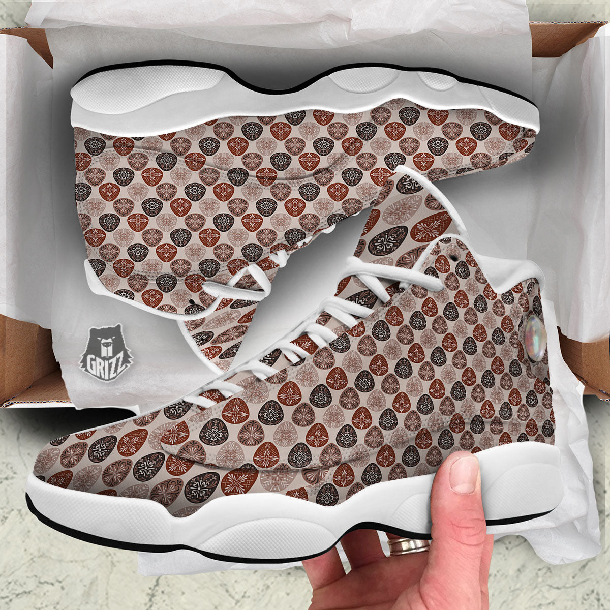 Easter Eggs Bohemian Print Pattern White Basketball Shoes-grizzshop
