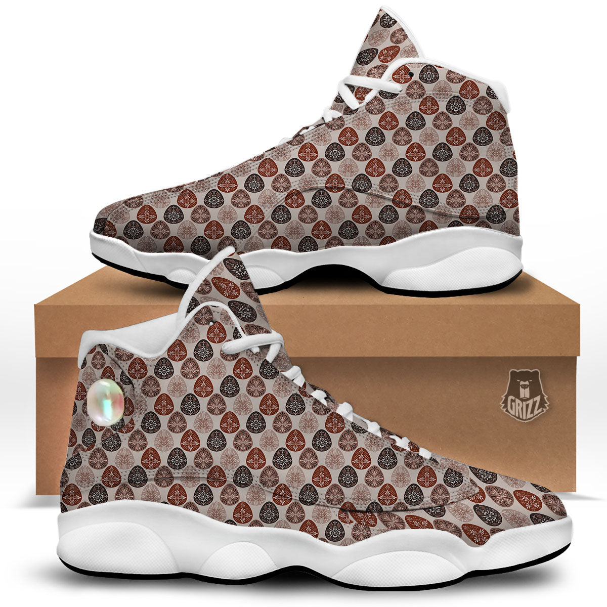 Easter Eggs Bohemian Print Pattern White Basketball Shoes-grizzshop