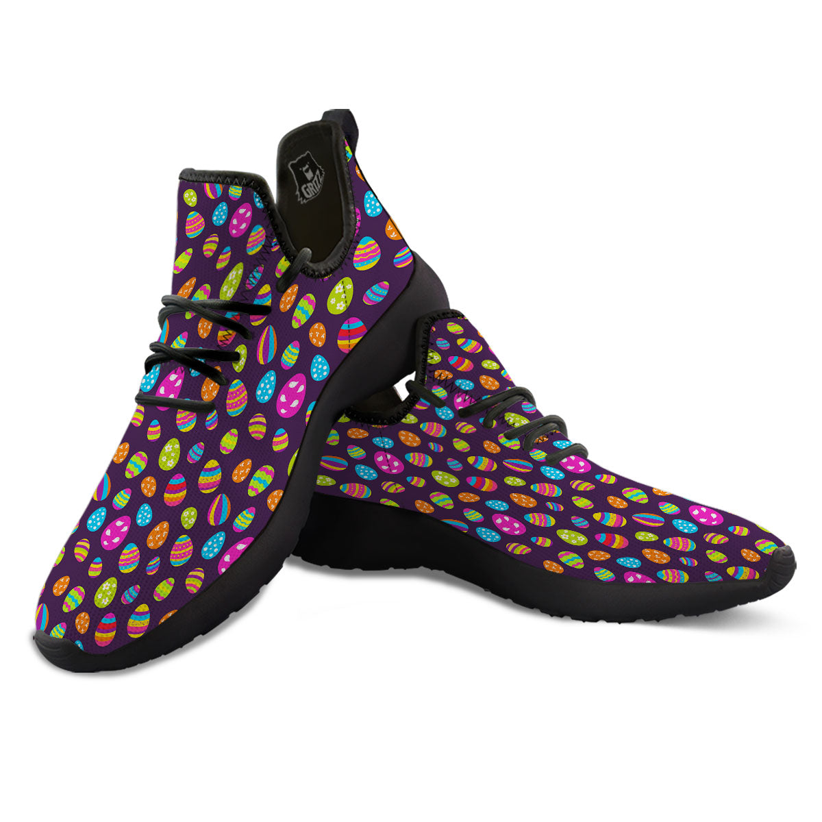 Easter Eggs Colorful Cute Print Pattern Black Athletic Shoes-grizzshop