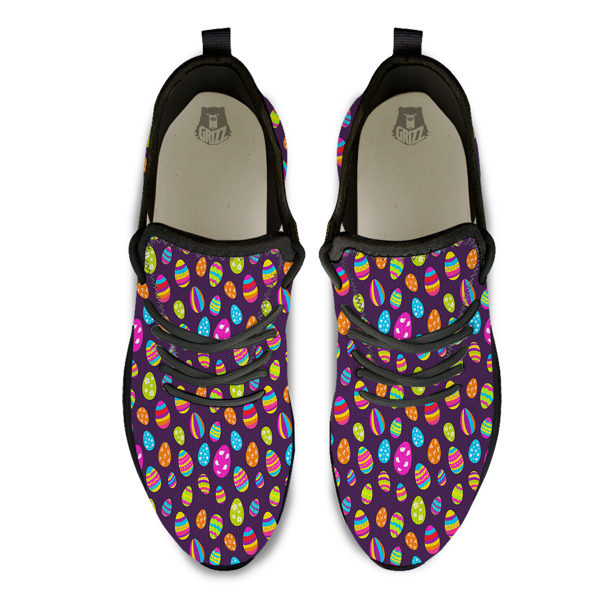 Easter Eggs Colorful Cute Print Pattern Black Athletic Shoes-grizzshop