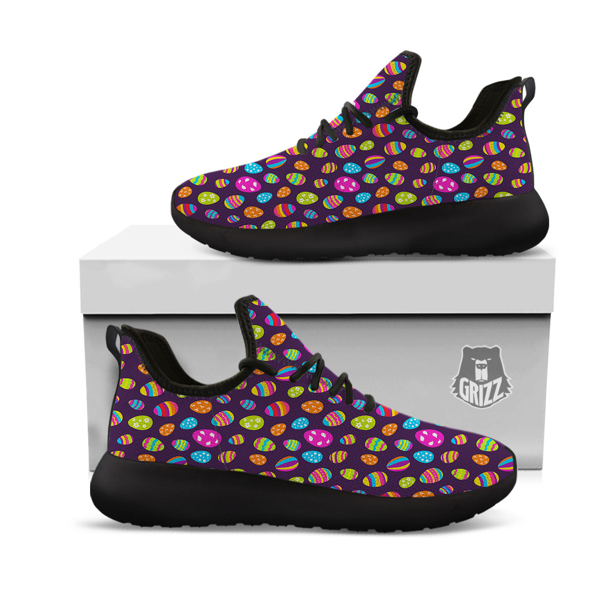 Easter Eggs Colorful Cute Print Pattern Black Athletic Shoes-grizzshop
