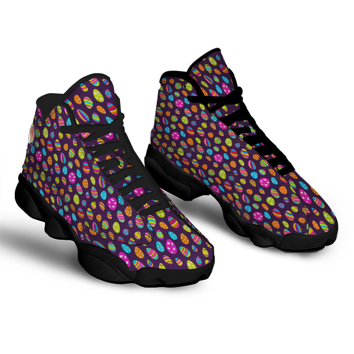 Easter Eggs Colorful Cute Print Pattern Black Basketball Shoes-grizzshop
