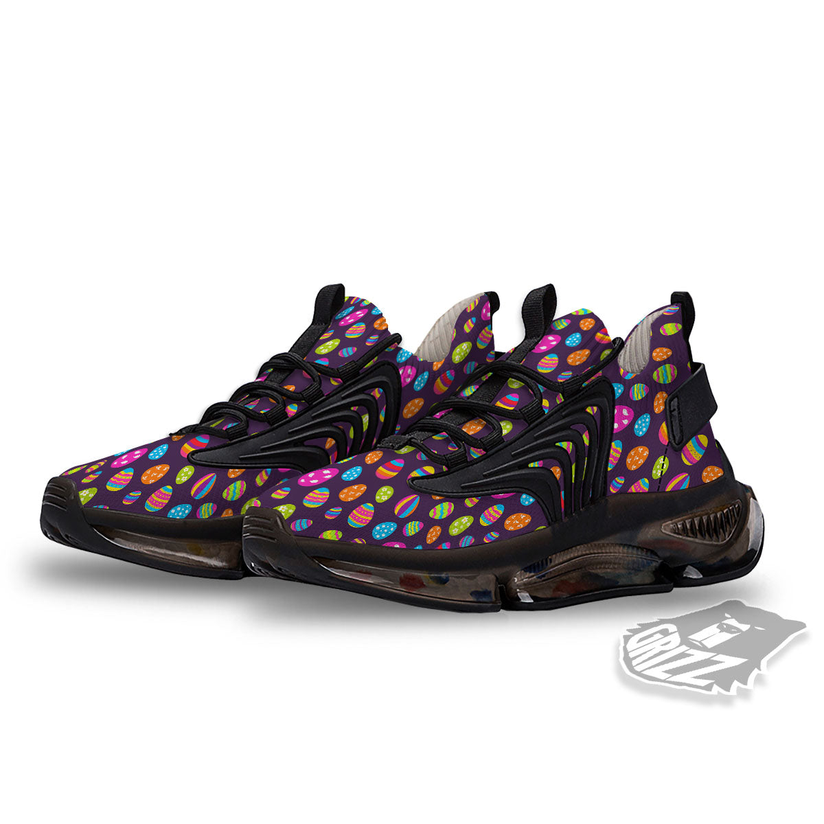 Easter Eggs Colorful Cute Print Pattern Black Gym Shoes-grizzshop
