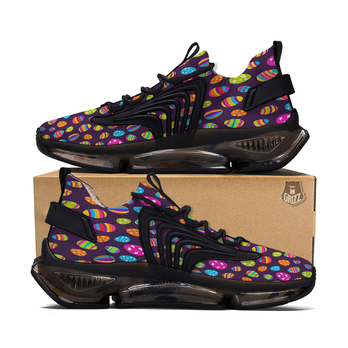 Easter Eggs Colorful Cute Print Pattern Black Gym Shoes-grizzshop