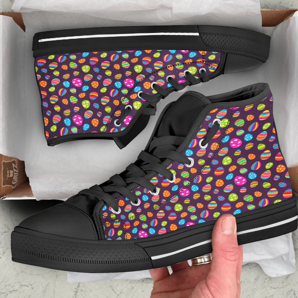 Easter Eggs Colorful Cute Print Pattern Black High Top Shoes-grizzshop