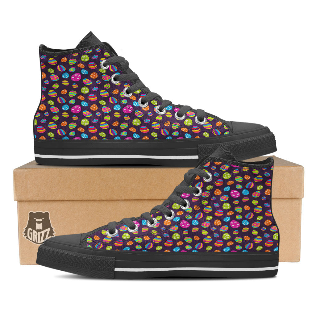 Easter Eggs Colorful Cute Print Pattern Black High Top Shoes-grizzshop