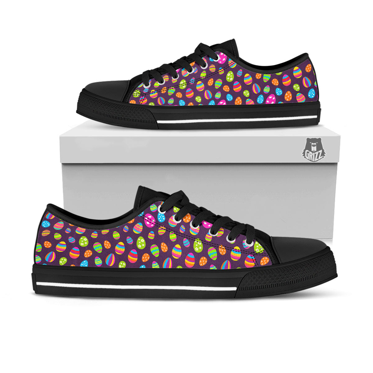 Easter Eggs Colorful Cute Print Pattern Black Low Top Shoes-grizzshop