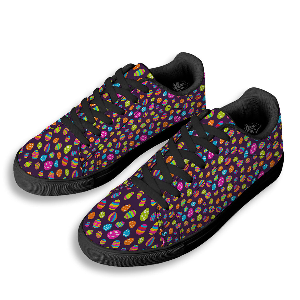 Easter Eggs Colorful Cute Print Pattern Black Low Top Sneakers-grizzshop
