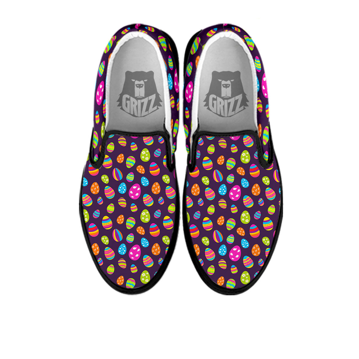 Easter Eggs Colorful Cute Print Pattern Black Slip On Shoes-grizzshop