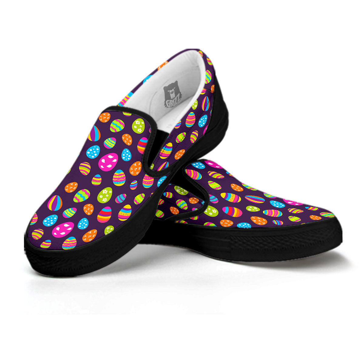 Easter Eggs Colorful Cute Print Pattern Black Slip On Shoes-grizzshop