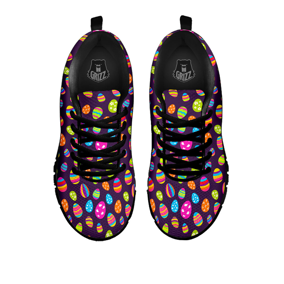 Easter Eggs Colorful Cute Print Pattern Black Sneaker-grizzshop