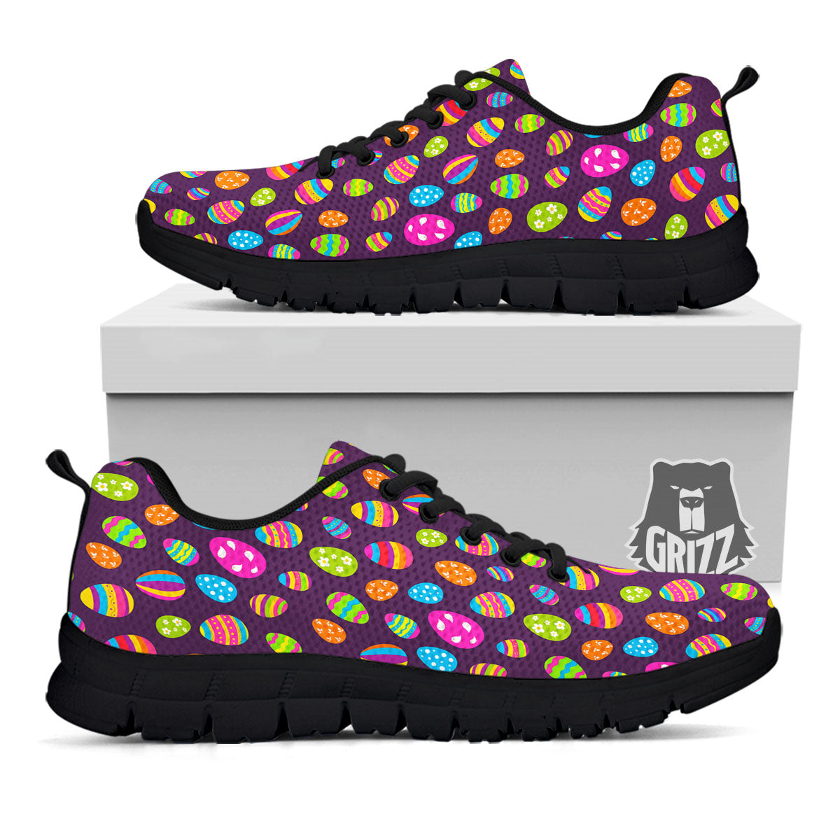 Easter Eggs Colorful Cute Print Pattern Black Sneaker-grizzshop