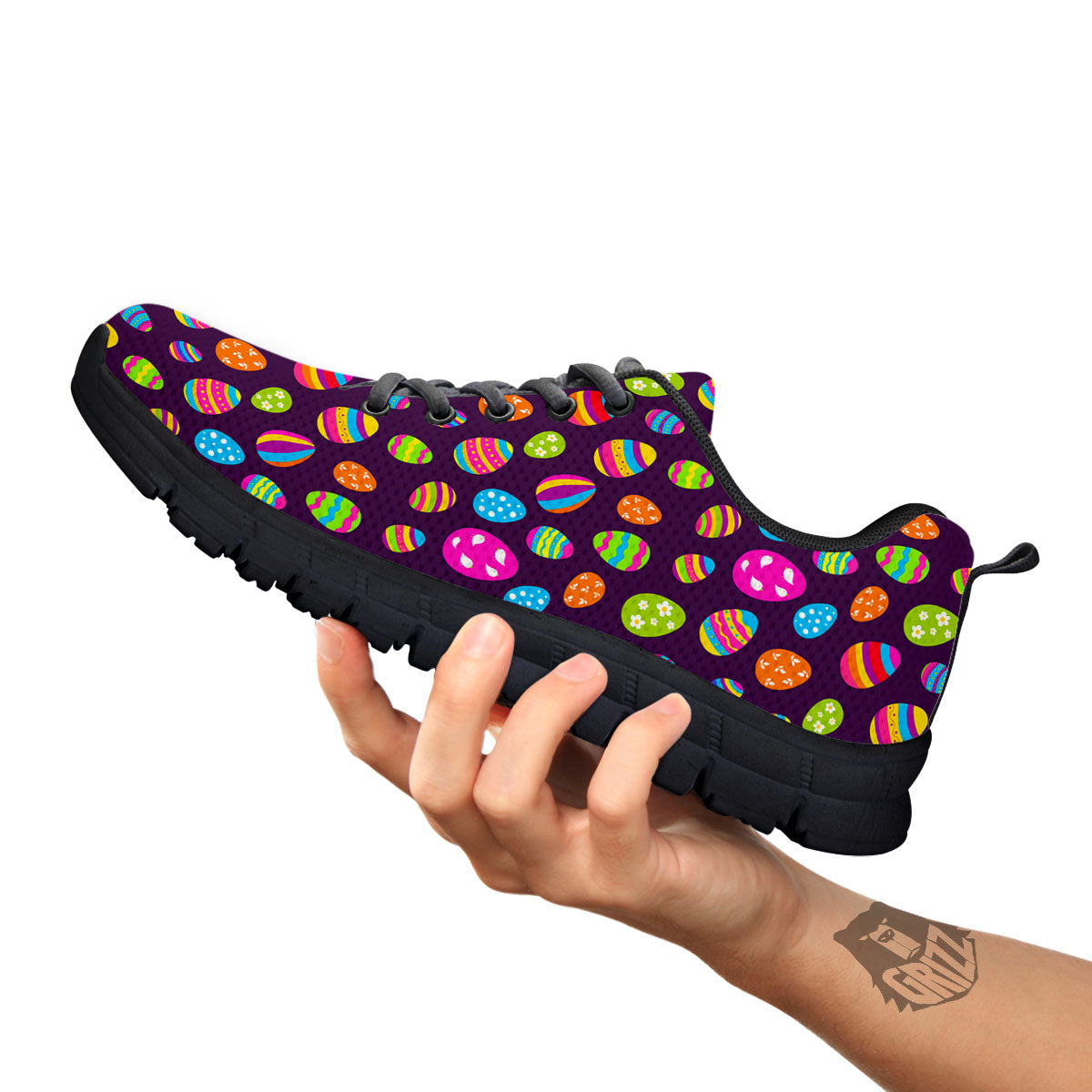 Easter Eggs Colorful Cute Print Pattern Black Sneaker-grizzshop