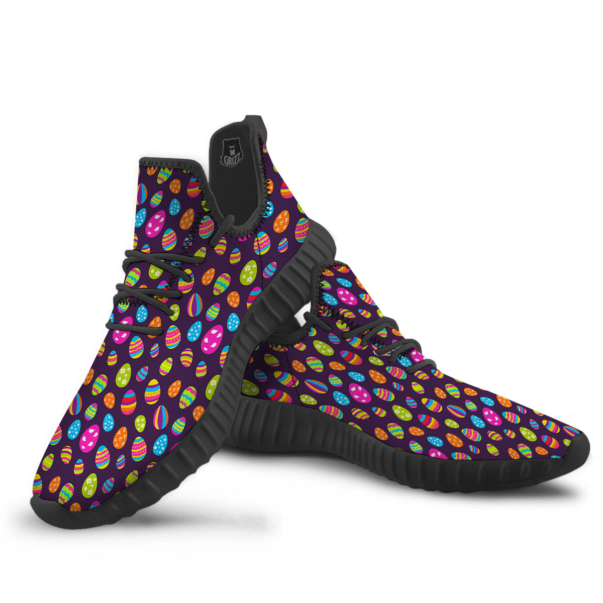 Easter Eggs Colorful Cute Print Pattern Black Walking Shoes-grizzshop