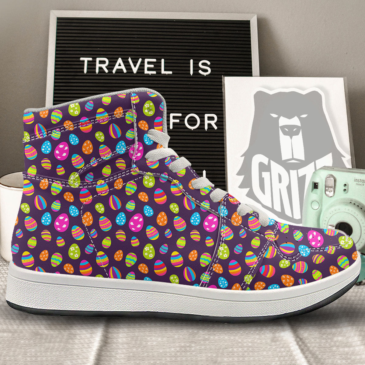 Easter Eggs Colorful Cute Print Pattern High Top Sneakers-grizzshop