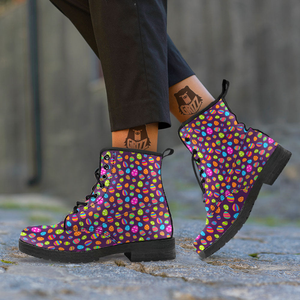 Easter Eggs Colorful Cute Print Pattern Leather Boots-grizzshop