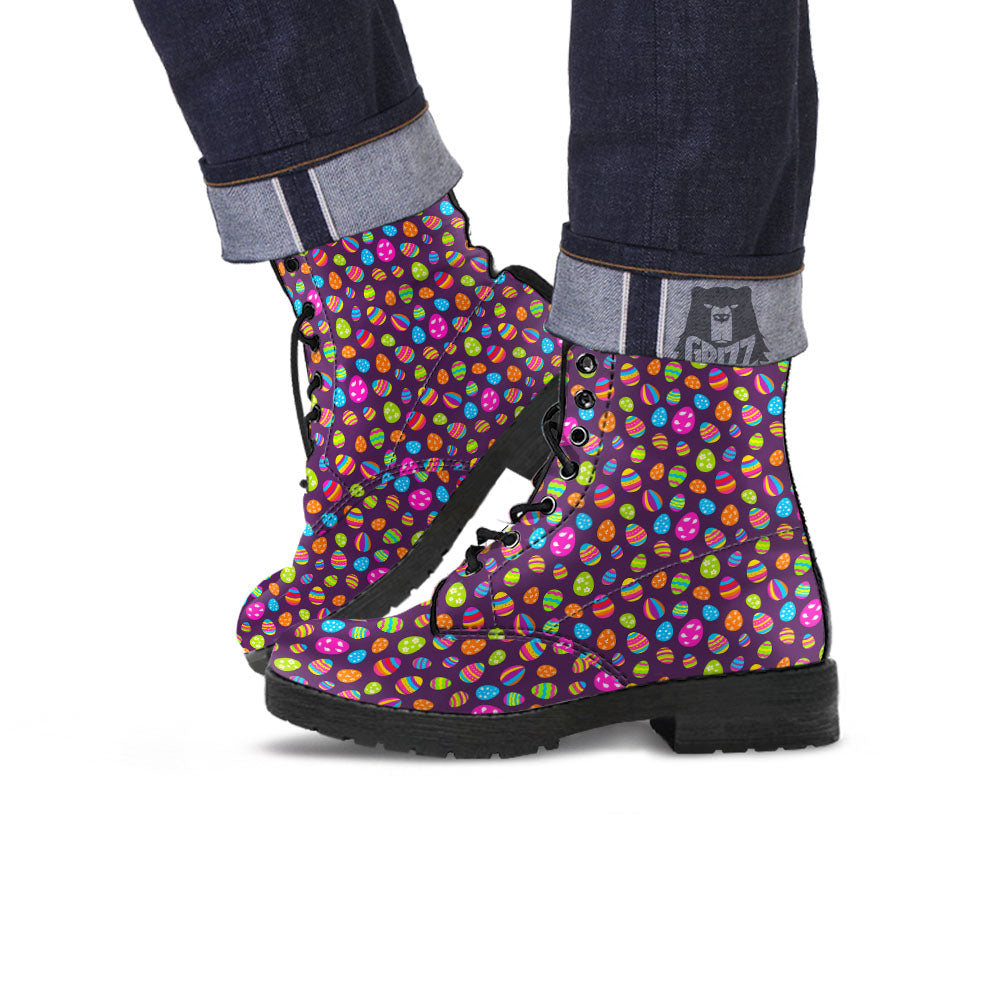 Easter Eggs Colorful Cute Print Pattern Leather Boots-grizzshop