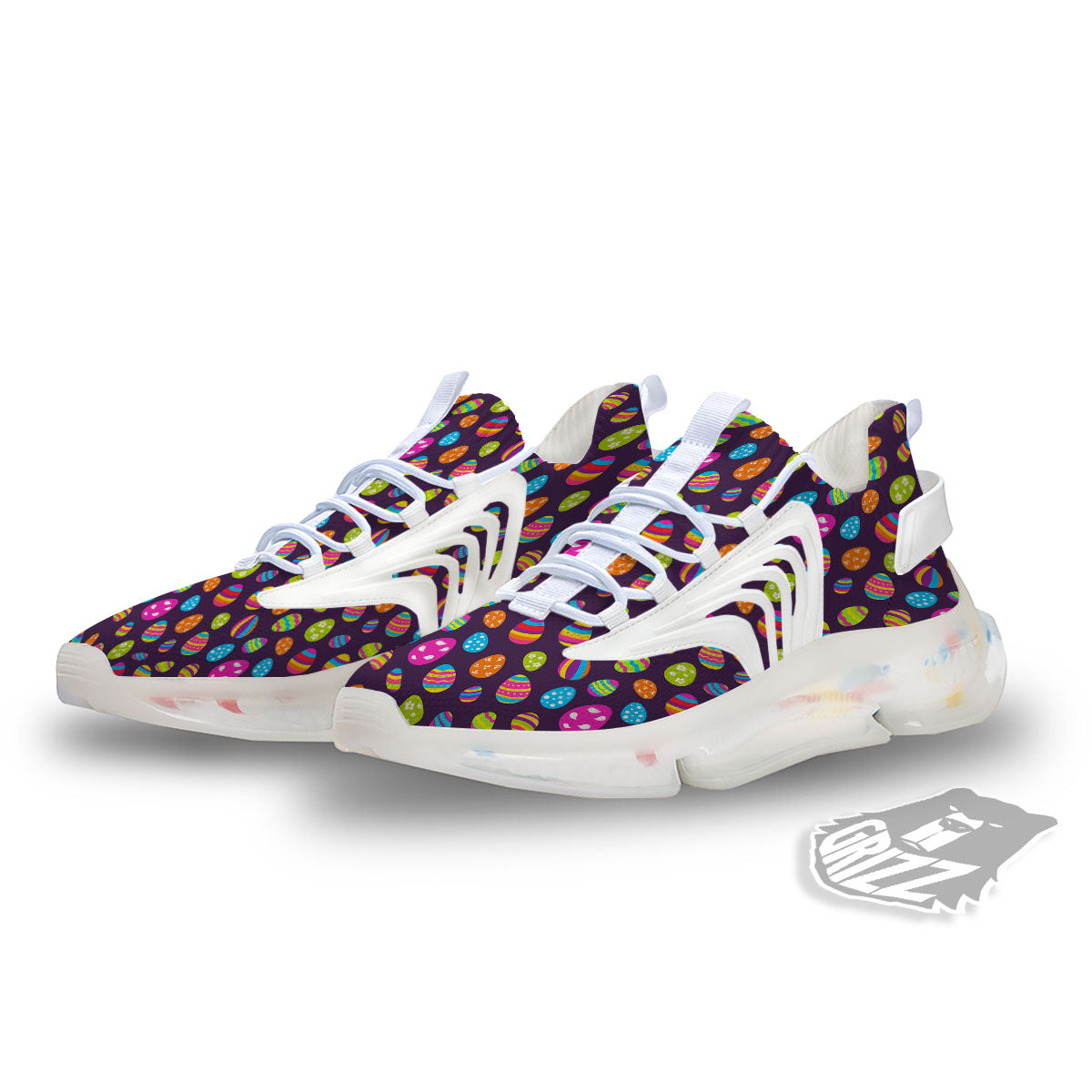 Easter Eggs Colorful Cute Print Pattern White Gym Shoes-grizzshop