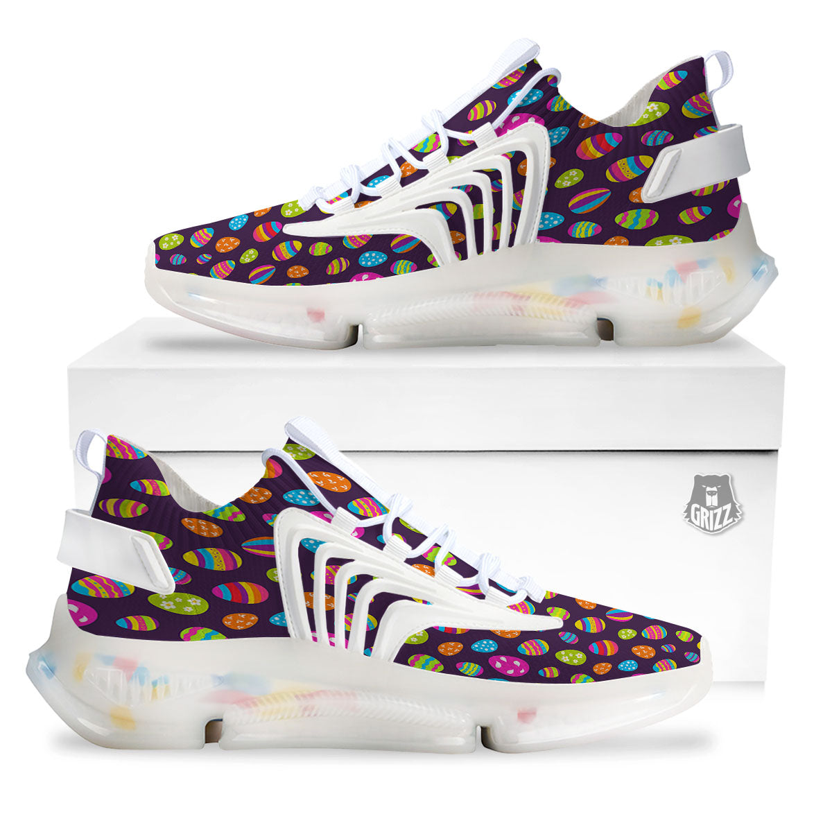 Easter Eggs Colorful Cute Print Pattern White Gym Shoes-grizzshop