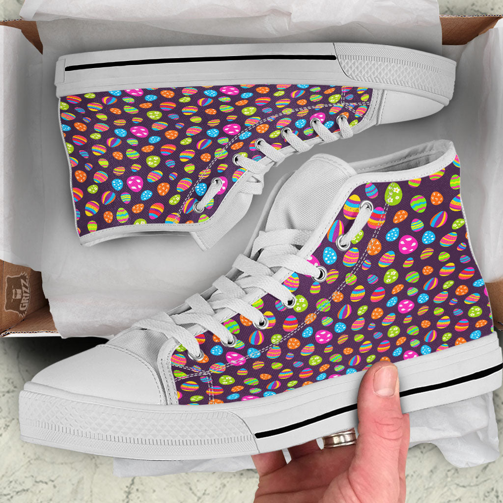 Easter Eggs Colorful Cute Print Pattern White High Top Shoes-grizzshop