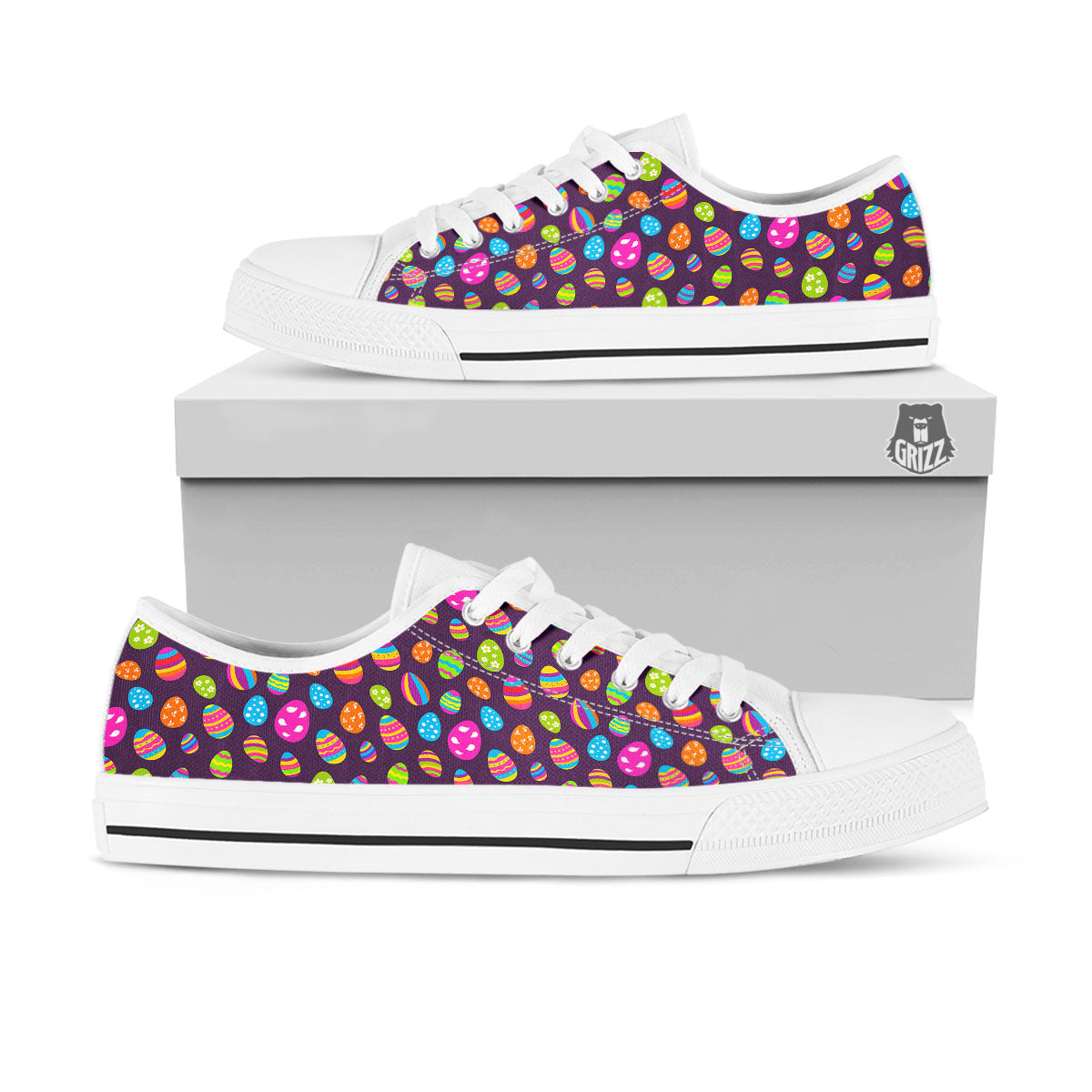 Easter Eggs Colorful Cute Print Pattern White Low Top Shoes-grizzshop