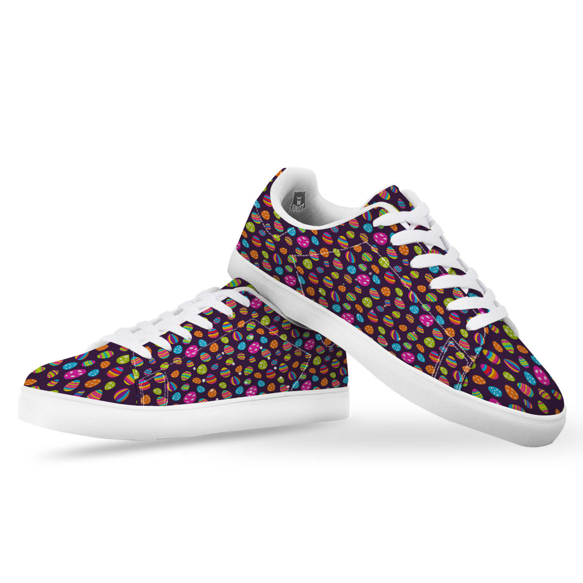Easter Eggs Colorful Cute Print Pattern White Low Top Sneakers-grizzshop
