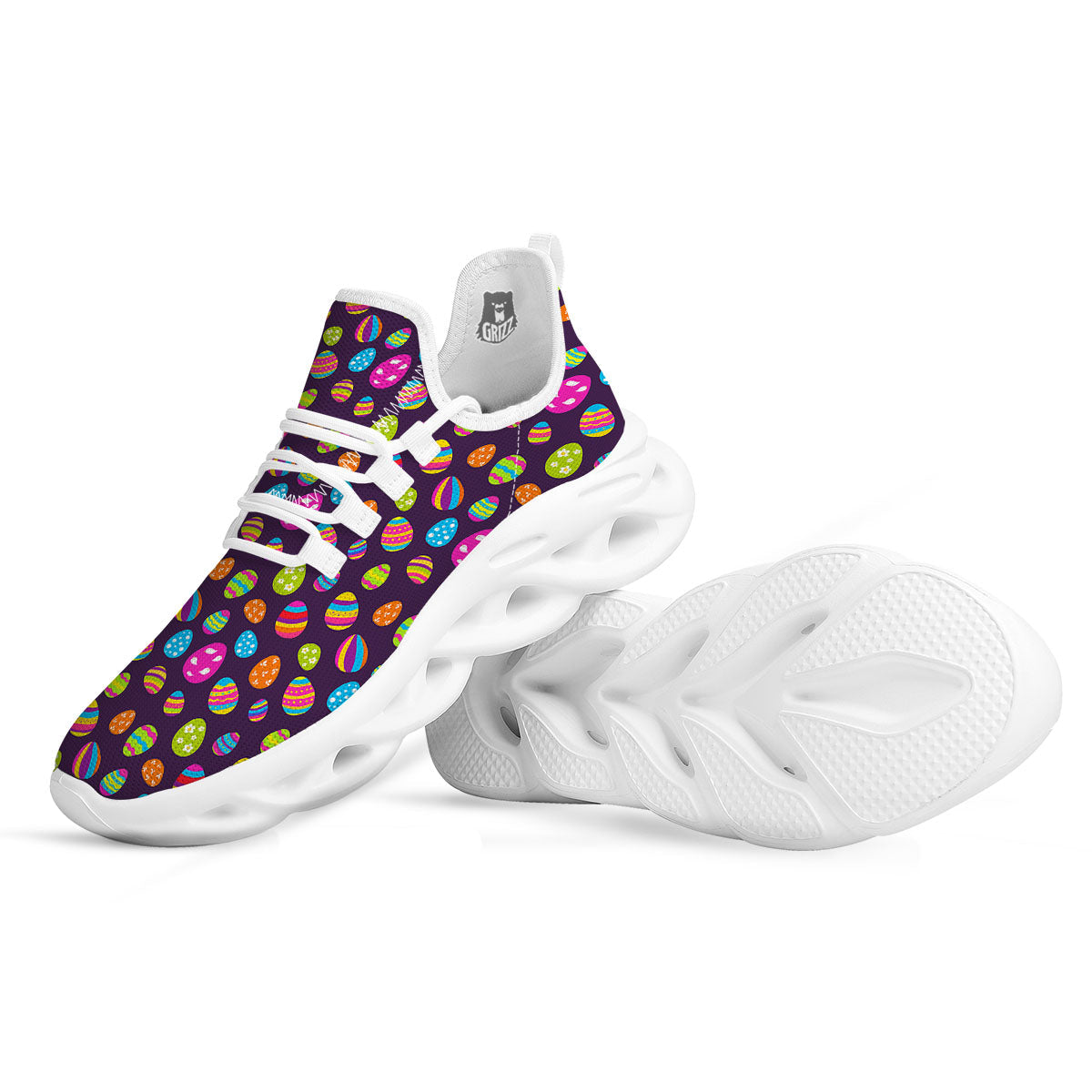Easter Eggs Colorful Cute Print Pattern White Running Shoes-grizzshop