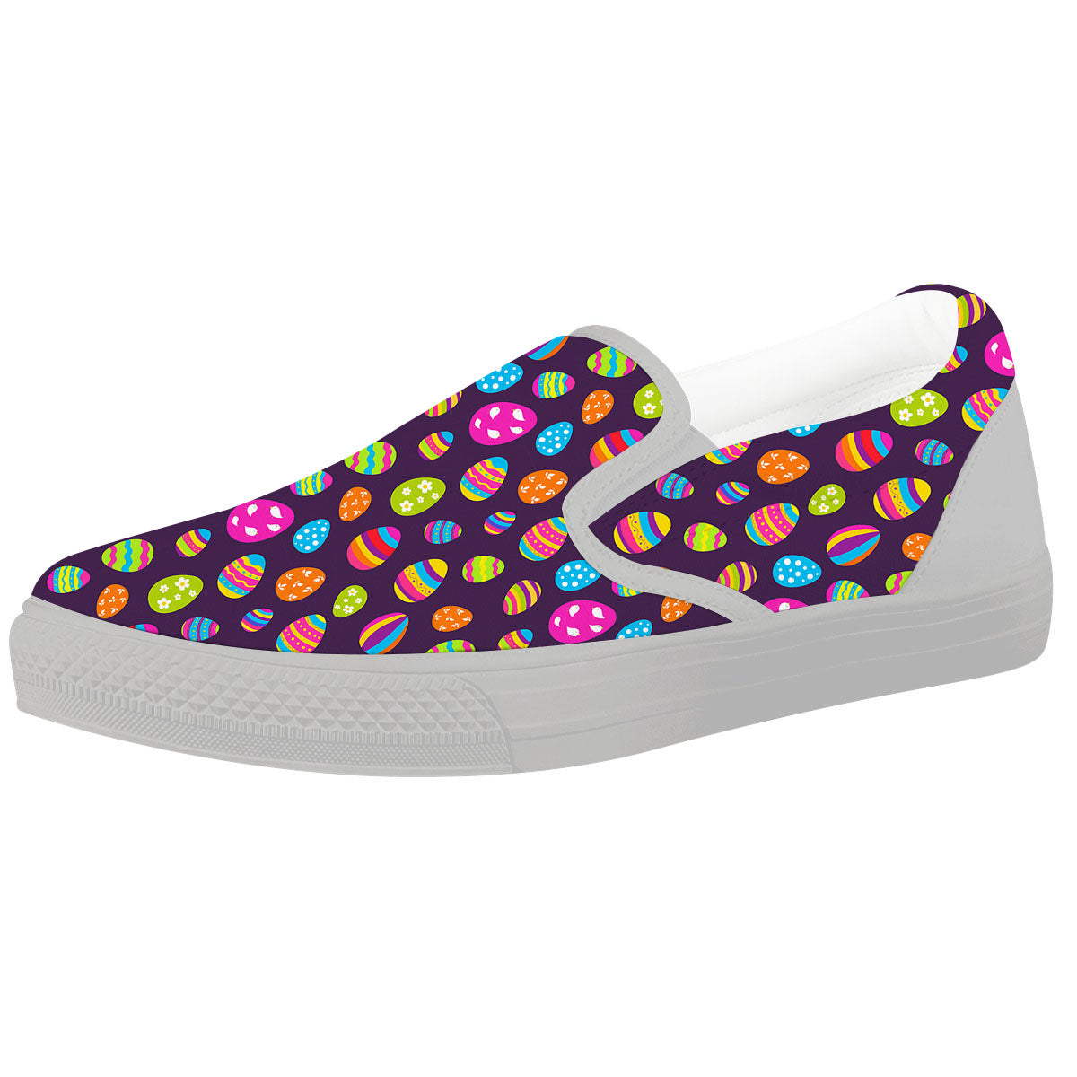Easter Eggs Colorful Cute Print Pattern White Slip On Shoes-grizzshop