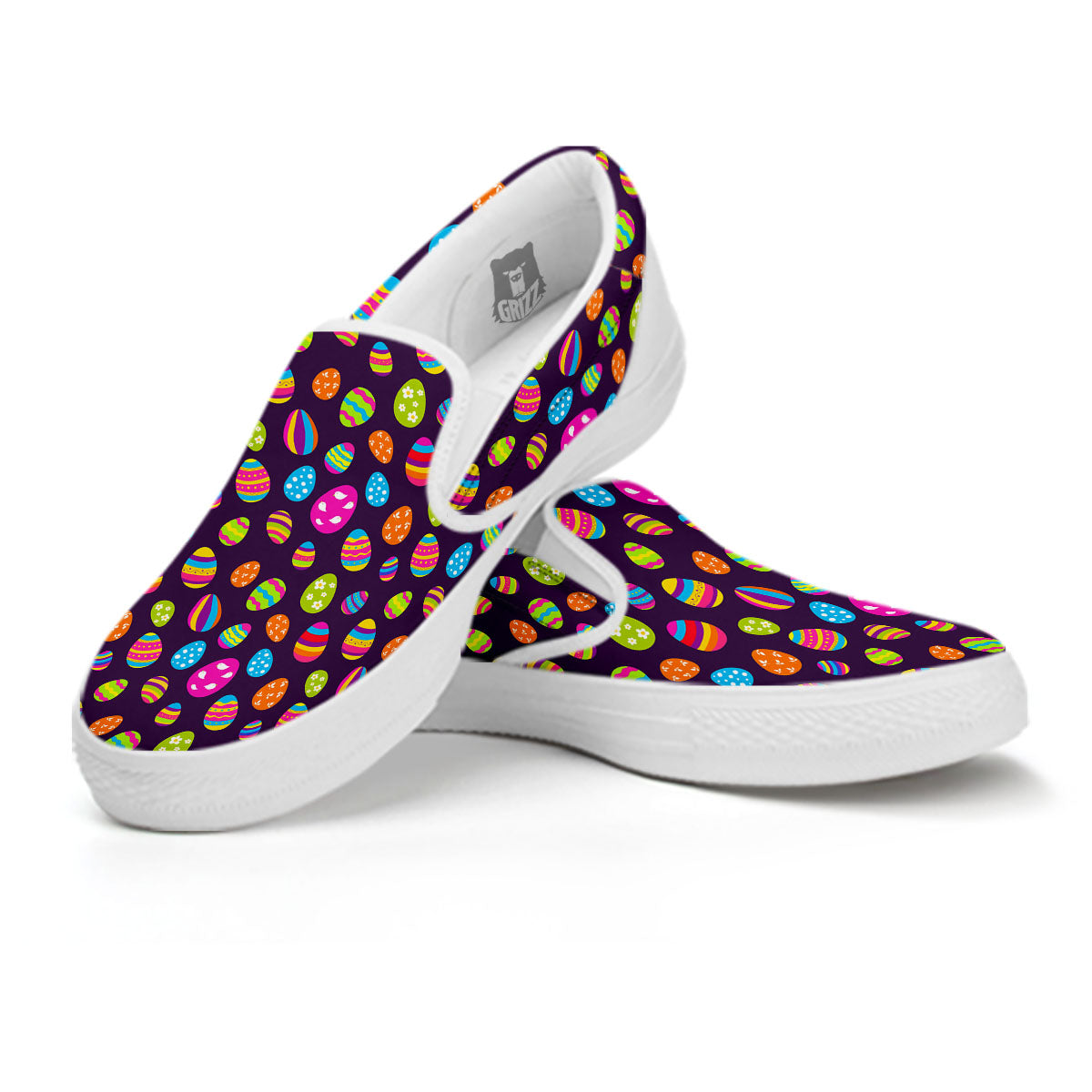 Easter Eggs Colorful Cute Print Pattern White Slip On Shoes-grizzshop