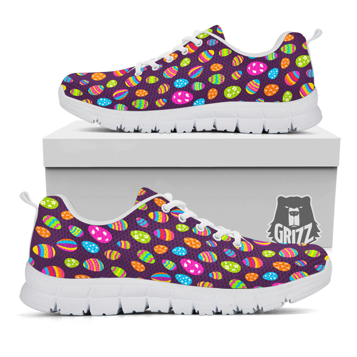 Easter Eggs Colorful Cute Print Pattern White Sneaker-grizzshop