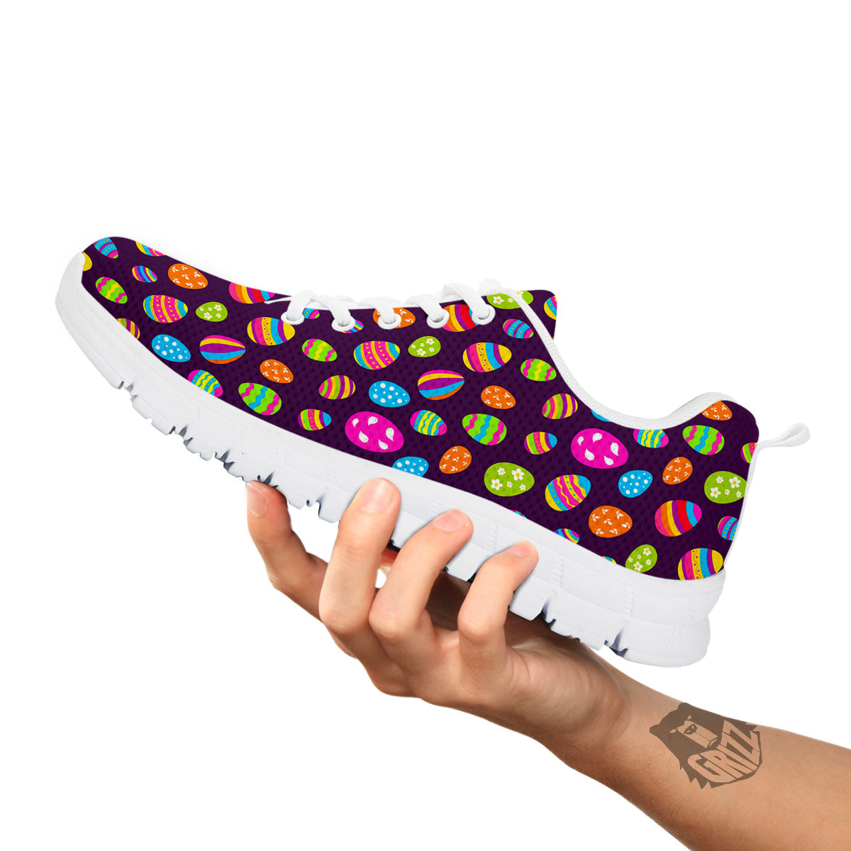 Easter Eggs Colorful Cute Print Pattern White Sneaker-grizzshop