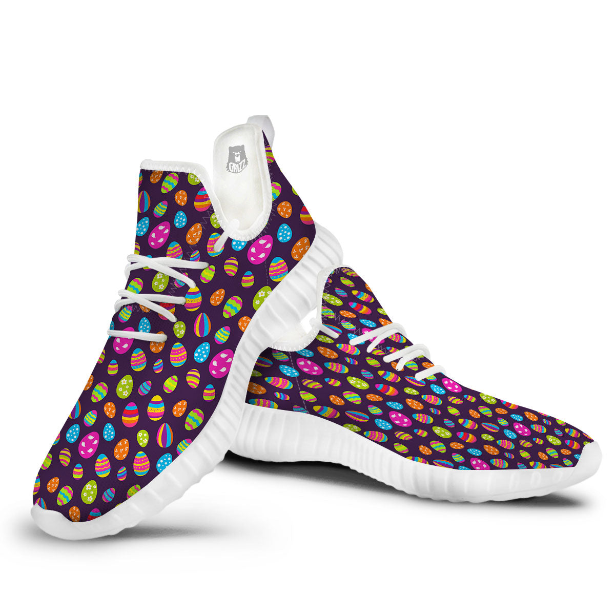 Easter Eggs Colorful Cute Print Pattern White Walking Shoes-grizzshop