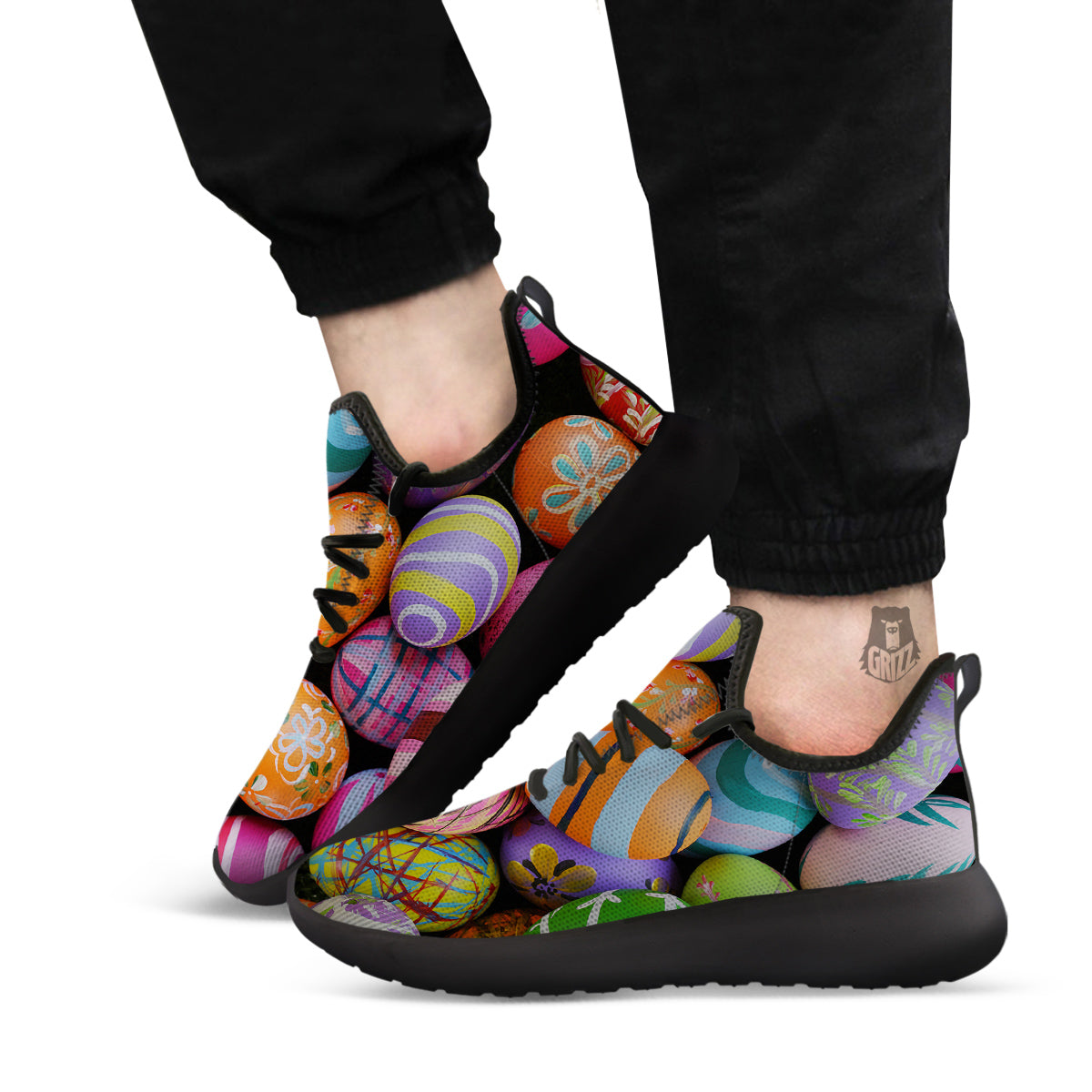Easter Eggs Colorful Print Black Athletic Shoes-grizzshop