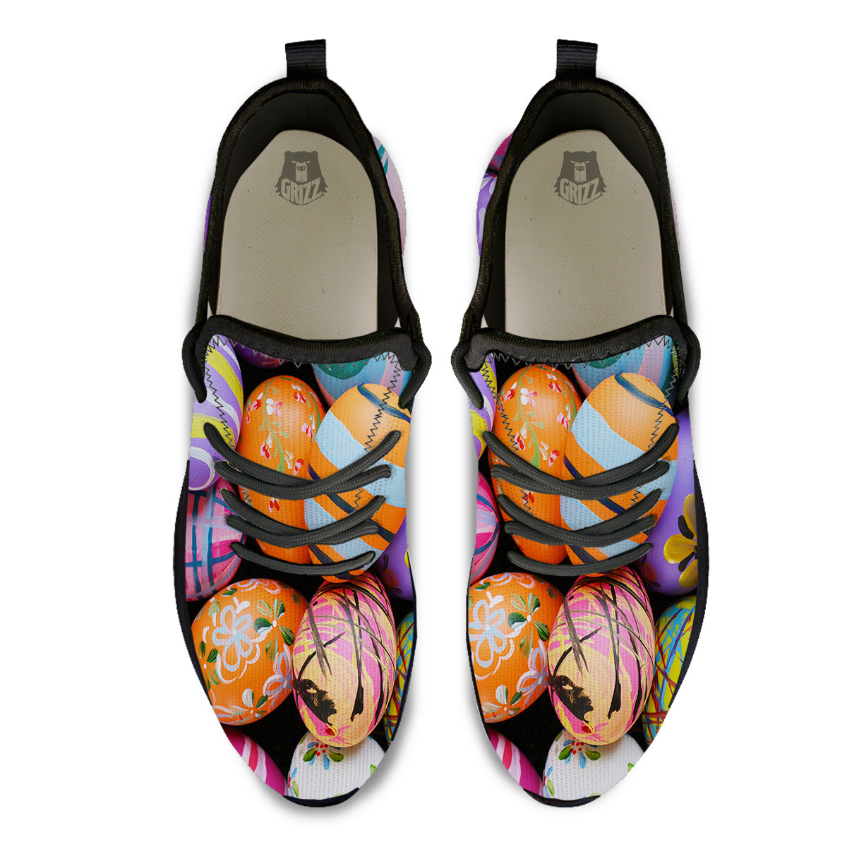 Easter Eggs Colorful Print Black Athletic Shoes-grizzshop