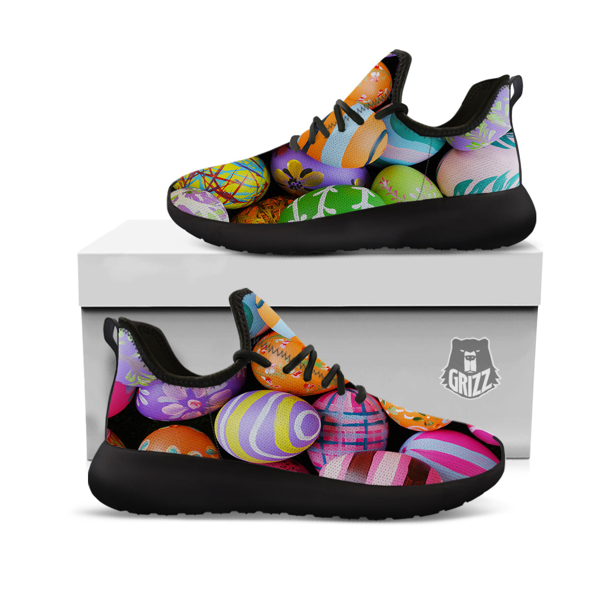 Easter Eggs Colorful Print Black Athletic Shoes-grizzshop