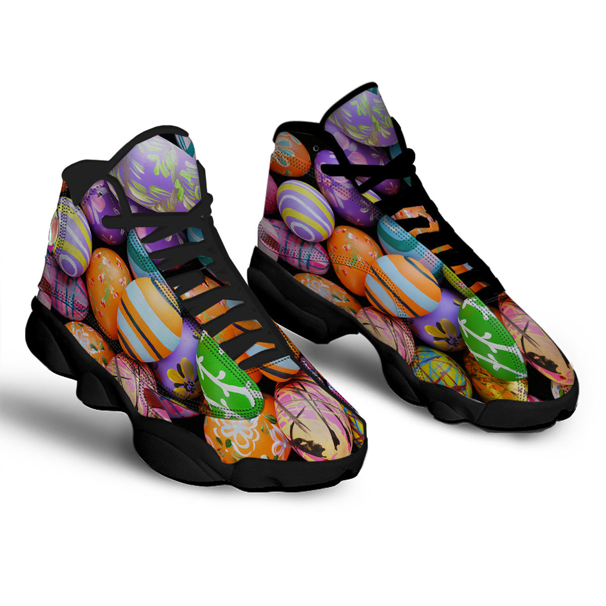 Easter Eggs Colorful Print Black Basketball Shoes-grizzshop