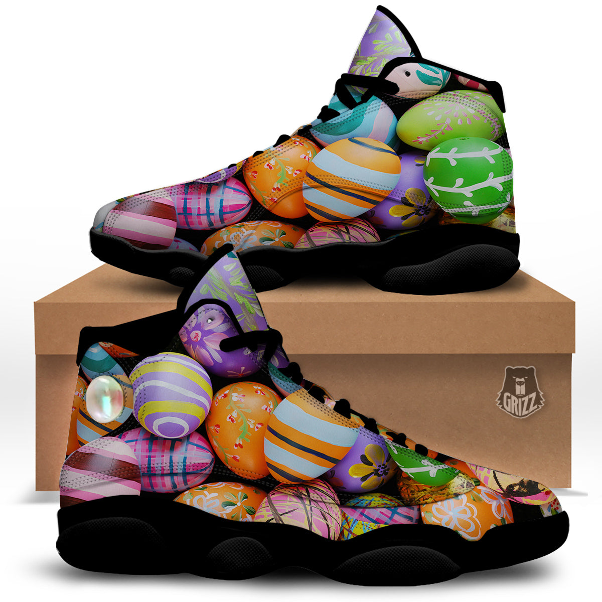 Easter Eggs Colorful Print Black Basketball Shoes-grizzshop