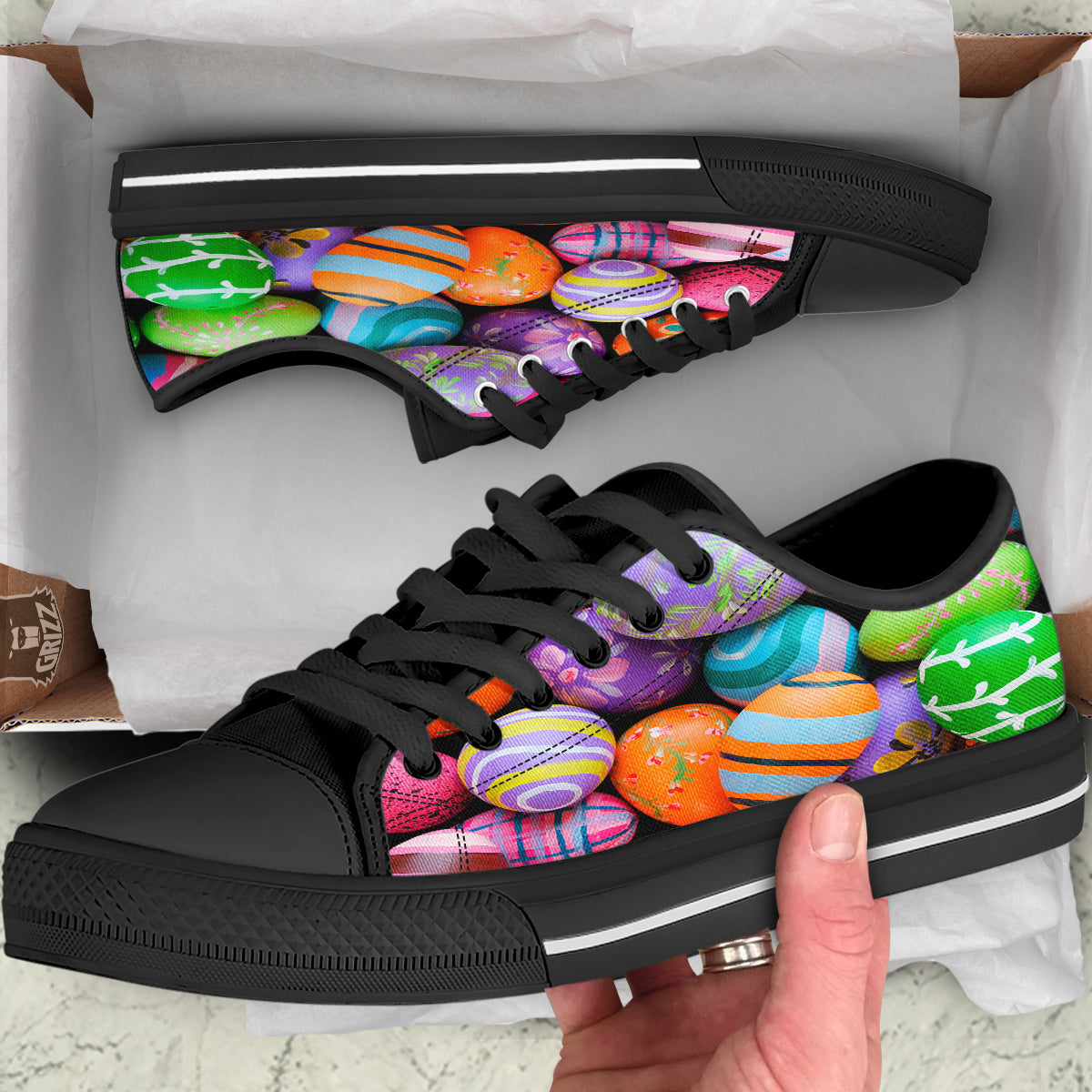 Easter Eggs Colorful Print Black Low Top Shoes-grizzshop