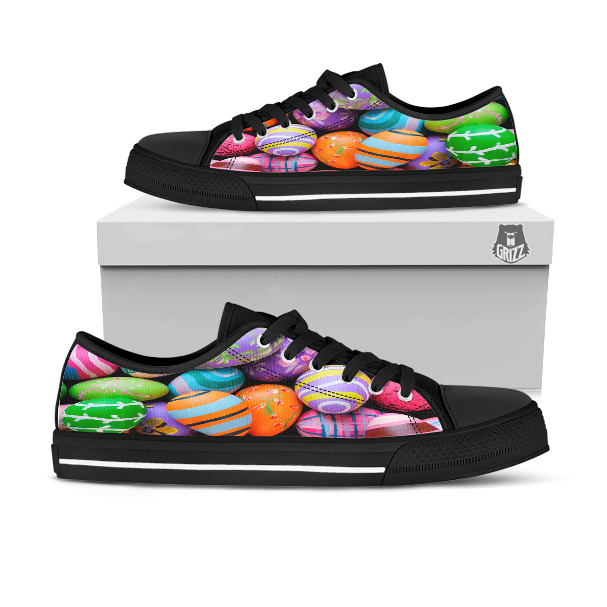 Easter Eggs Colorful Print Black Low Top Shoes-grizzshop
