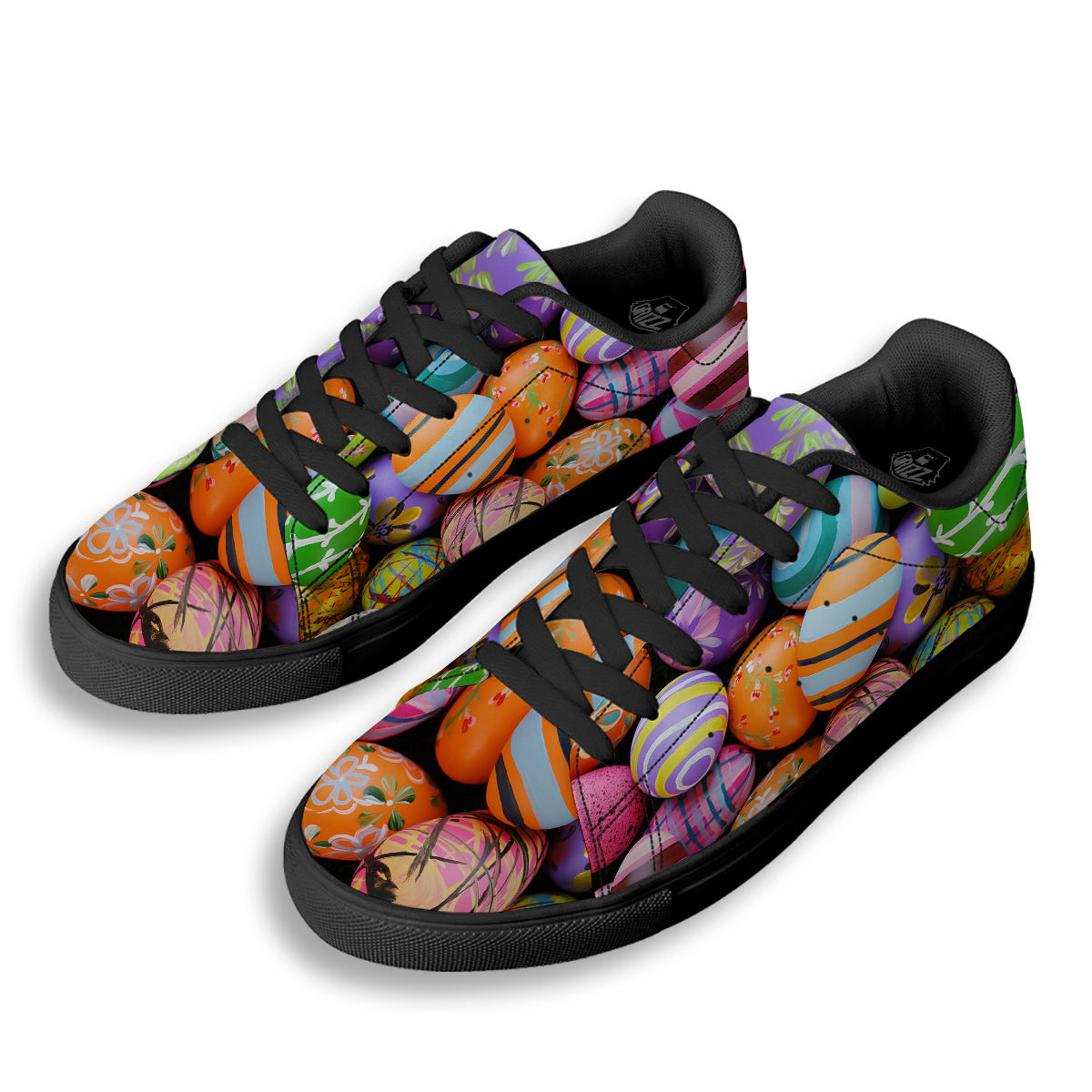 Easter Eggs Colorful Print Black Low Top Sneakers-grizzshop