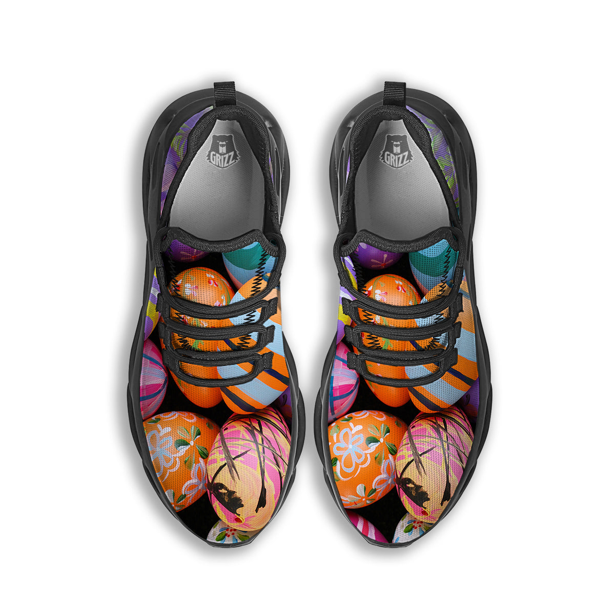 Easter Eggs Colorful Print Black Running Shoes-grizzshop