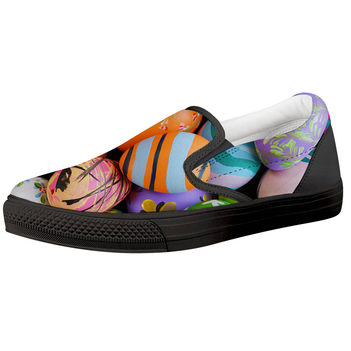 Easter Eggs Colorful Print Black Slip On Shoes-grizzshop